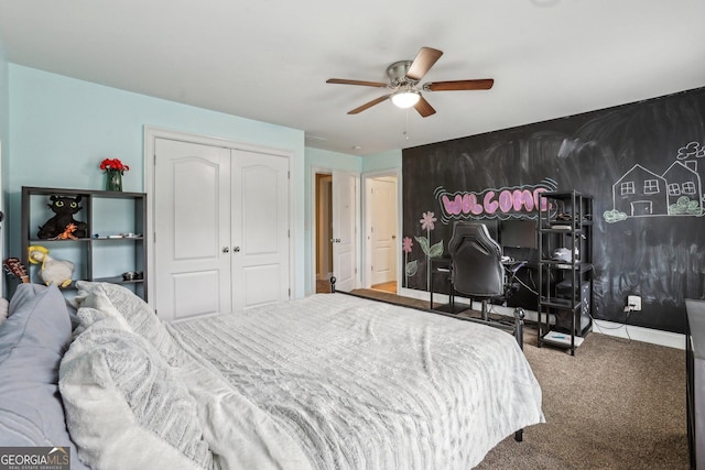 3480 Indian Shoals Rd, Dacula, GA 30019 - carpeted bedroom featuring a closet and a ceiling fan
