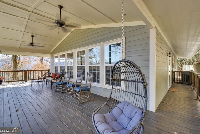 243 Degroff Ln, Rabun Gap, GA 30568 - wooden deck with a ceiling fan