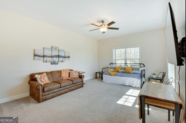 243 Degroff Ln, Rabun Gap, GA 30568 - carpeted living room featuring a ceiling fan and baseboards