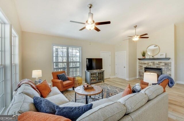243 Degroff Ln, Rabun Gap, GA 30568 - living room featuring ceiling fan, light wood-style flooring, and baseboards