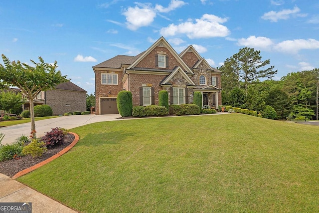2450 Weber Heights Way, Buford, GA 30519 - colonial house featuring driveway, an attached garage, brick siding, and a front lawn