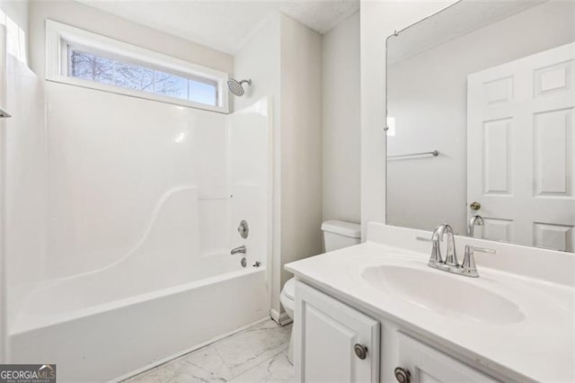 245 London Ln, Hiram, GA 30141 - bathroom featuring marble finish floors,  shower combination, and vanity