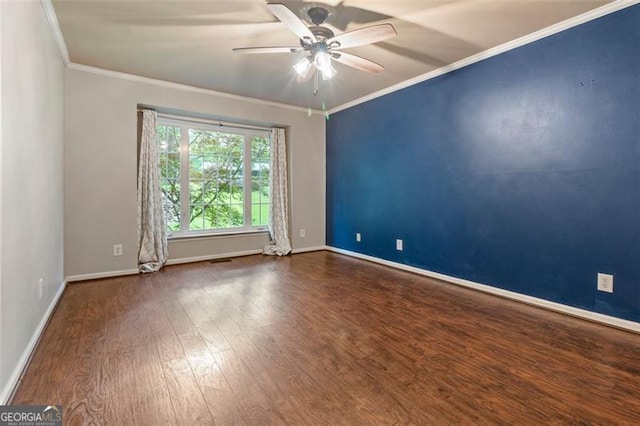 233 Oakridge Dr, Cartersville, GA 30121 - unfurnished room with wood finished floors, ornamental molding, a ceiling fan, and baseboards