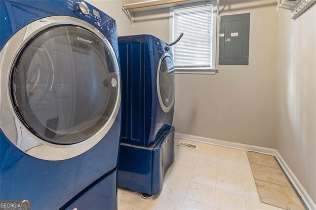 233 Oakridge Dr, Cartersville, GA 30121 - washroom featuring electric panel, baseboards, and washer and dryer