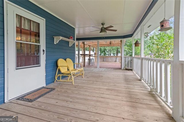 233 Oakridge Dr, Cartersville, GA 30121 - wooden terrace with ceiling fan