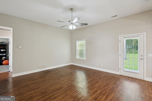 178 Stonebrook Way, Statesboro, GA 30458 - spare room featuring ceiling fan, dark wood-type flooring, and baseboards