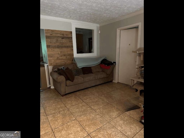 6305 Eidson Dr, Cumming, GA 30041 - living room featuring ornamental molding, light tile patterned flooring, and a textured ceiling