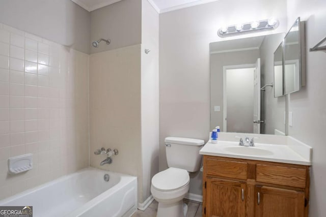 1214 Tyne Way, Stone Mountain, GA 30088 - full bathroom with toilet, washtub / shower combination, ornamental molding, vanity, and baseboards