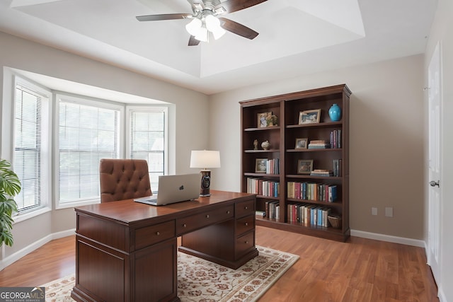 1214 Tyne Way, Stone Mountain, GA 30088 - office with a ceiling fan, light wood-style floors, and baseboards