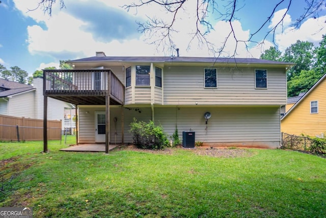 1214 Tyne Way, Stone Mountain, GA 30088 - rear view of property featuring a patio area, a wooden deck, a chimney, and cooling unit
