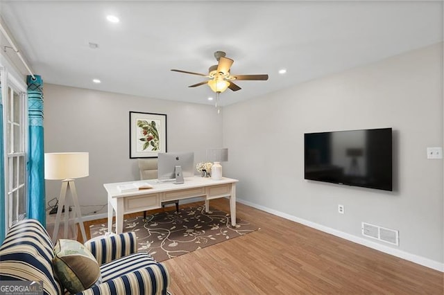 1594 Pine Glen Cir, Decatur, GA 30035 - home office with wood finished floors, ceiling fan, and recessed lighting