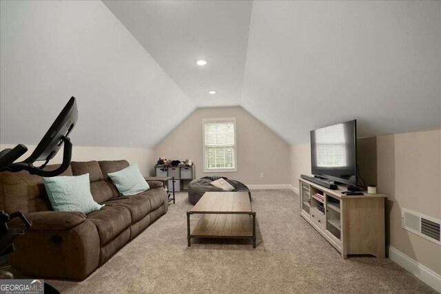 255 Solihull Ln, Athens, GA 30605 - living area featuring vaulted ceiling, baseboards, light carpet, and recessed lighting
