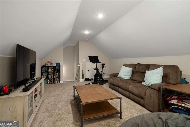 255 Solihull Ln, Athens, GA 30605 - living area with light colored carpet, vaulted ceiling, and baseboards