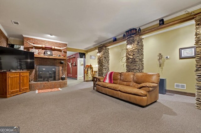 312 Sterling Rd, Jasper, GA 30143 - living area with a fireplace, ornamental molding, carpet flooring, and baseboards