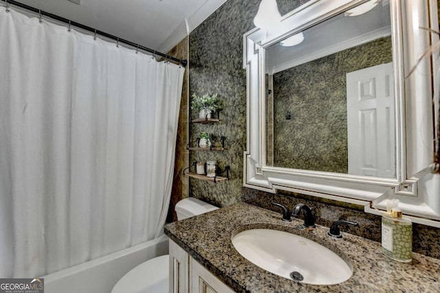 3085 Saint Andrews Dr, Duluth, GA 30096 - full bath with toilet, vanity, and shower / bathtub combination with curtain