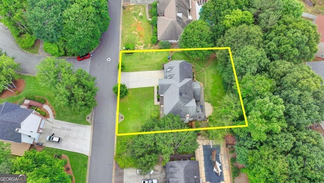 3085 Saint Andrews Dr, Duluth, GA 30096 - aerial perspective of suburban area featuring property parcel outlined
