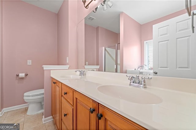 607 Little Shoals Ct, Canton, GA 30115 - full bathroom featuring a stall shower, double vanity, and tile patterned floors