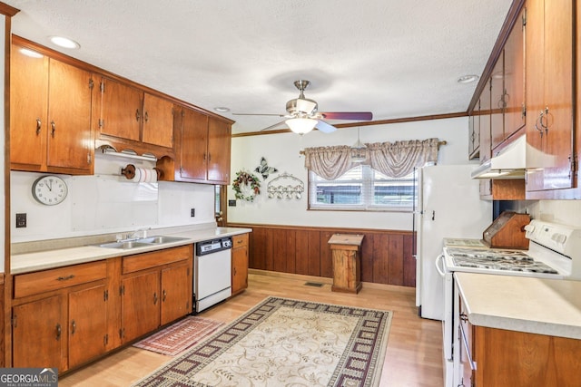 289 Hilton St, Monticello, GA 31064 - kitchen with white appliances, a sink, ceiling fan, light countertops, and light wood-style floors