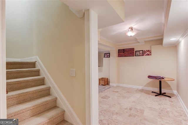 262 Sandhurst Ct, Suwanee, GA 30024 - stairs with crown molding and baseboards
