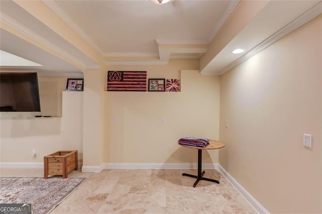 262 Sandhurst Ct, Suwanee, GA 30024 - finished below grade area with crown molding, recessed lighting, and baseboards