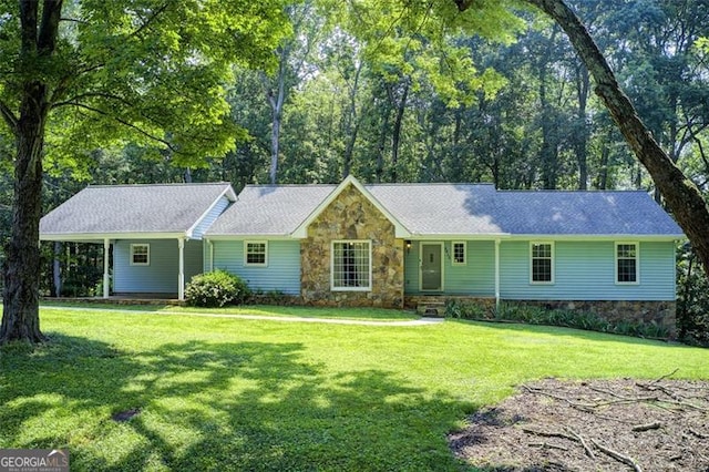 2612 Spring St, Dacula, GA 30019 - ranch-style home with a front lawn and stone siding