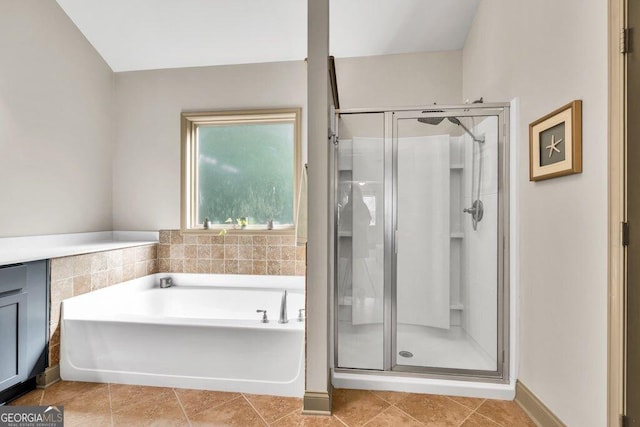 2525 Well Springs Dr, Buford, GA 30519 - bathroom with a shower stall, a garden tub, and tile patterned flooring