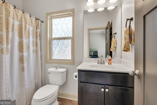 2525 Well Springs Dr, Buford, GA 30519 - bathroom with vanity, tile patterned flooring, and a shower with shower curtain