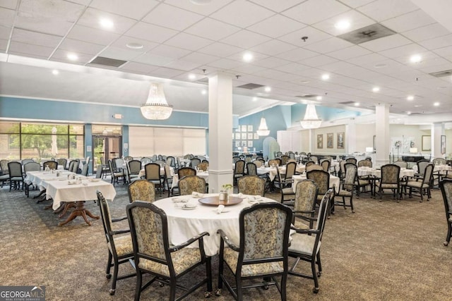 1800 Clairmont Lk Unit 216, Decatur, GA 30033 - carpeted dining area featuring decorative columns and recessed lighting