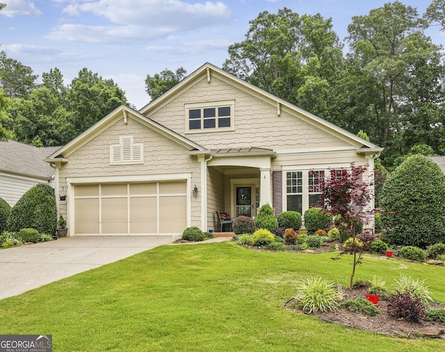 5105 Kings Common Way, Cumming, GA 30040 - craftsman house featuring driveway, a front yard, and a standing seam roof