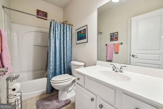 5105 Kings Common Way, Cumming, GA 30040 - full bath featuring vanity, toilet, shower / bathtub combination with curtain, and tile patterned flooring