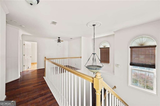 2890 Winterhaven Ct, Atlanta, GA 30360 - hallway featuring an upstairs landing, plenty of natural light, wood finished floors, and ornamental molding