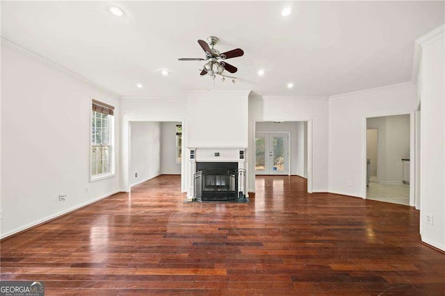 2890 Winterhaven Ct, Atlanta, GA 30360 - unfurnished living room with crown molding, a ceiling fan, plenty of natural light, wood finished floors, and recessed lighting