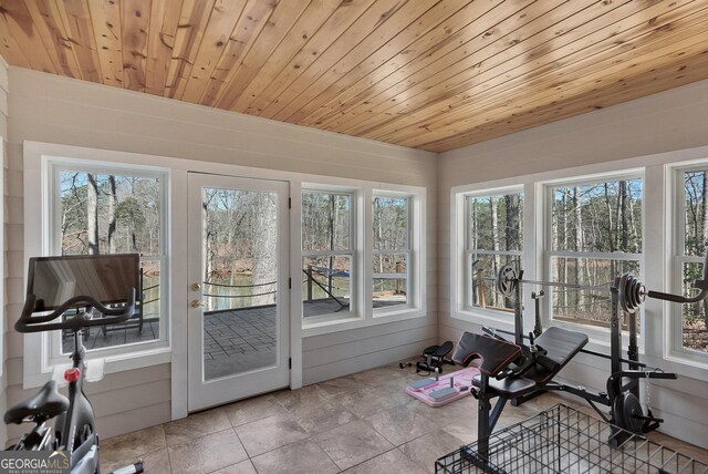 201 Hickory Hill Ln, Martin, GA 30557 - exercise area featuring healthy amount of natural light and wooden ceiling