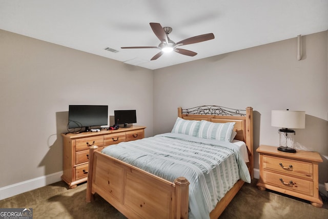 201 Hickory Hill Ln, Martin, GA 30557 - bedroom with dark colored carpet, baseboards, and a ceiling fan