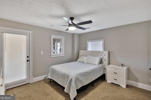 201 Hickory Hill Ln, Martin, GA 30557 - bedroom featuring light carpet, multiple windows, ceiling fan, and a textured ceiling