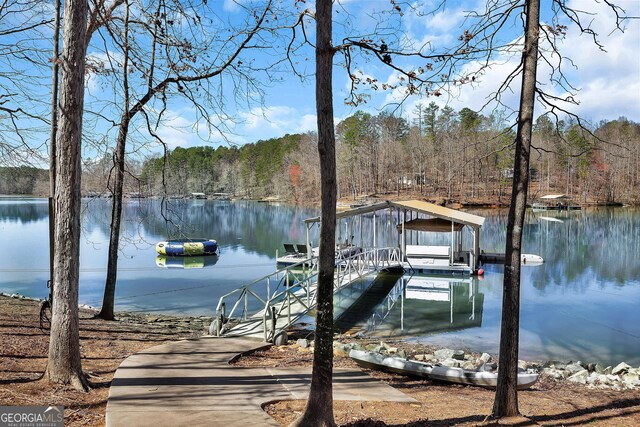 201 Hickory Hill Ln, Martin, GA 30557 - dock with a water view, a view of trees, and boat lift