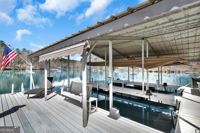 201 Hickory Hill Ln, Martin, GA 30557 - dock featuring boat lift and a water view