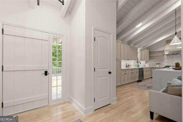 6405 Cherry Tree Ln, Atlanta, GA 30328 - entrance foyer featuring light wood-style flooring and wooden ceiling