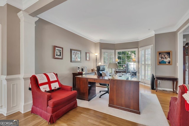 6302 Manassas Pass NW, Acworth, GA 30101 - office with wood finished floors, decorative columns, and crown molding