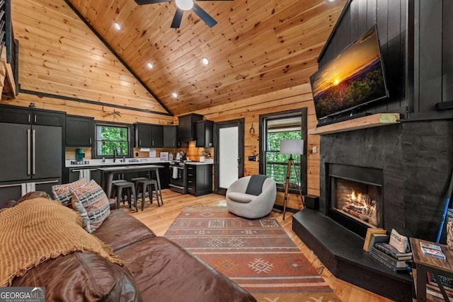 25 Hidden Ridge Ct, Cherry Log, GA 30522 - living area with recessed lighting, light wood-style flooring, plenty of natural light, high vaulted ceiling, and ceiling fan