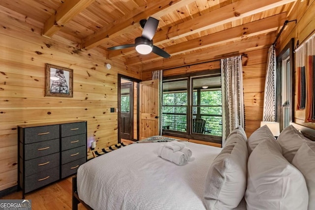 25 Hidden Ridge Ct, Cherry Log, GA 30522 - bedroom with wooden walls, wood finished floors, and wood ceiling with exposed beams