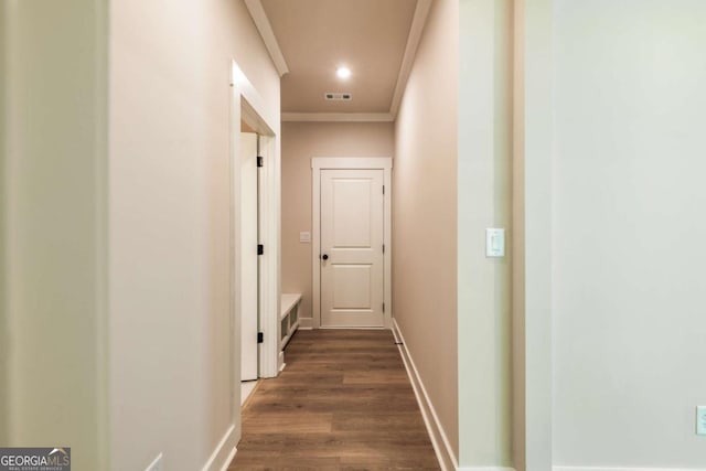 106 Henley St, Canton, GA 30114 - corridor featuring ornamental molding and dark wood finished floors