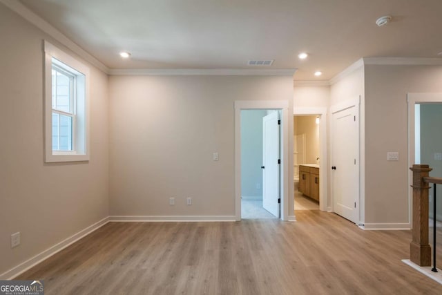 106 Henley St, Canton, GA 30114 - unfurnished bedroom featuring crown molding, light wood-type flooring, recessed lighting, and ensuite bathroom