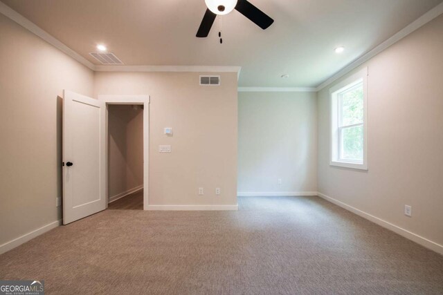 106 Henley St, Canton, GA 30114 - carpeted empty room with a ceiling fan, ornamental molding, and recessed lighting