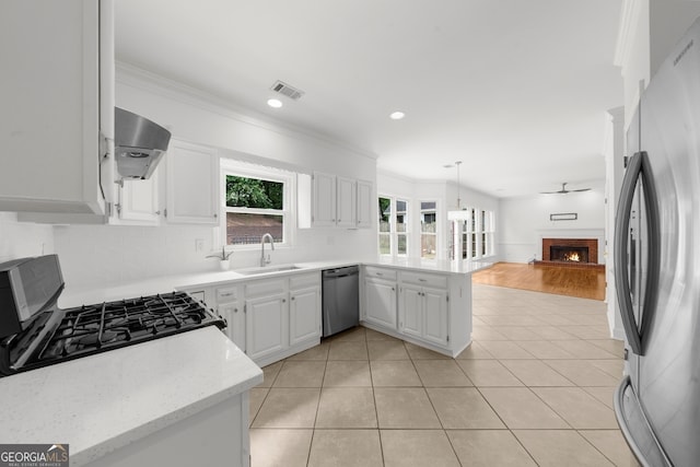 10865 Misty Moon Ct, Alpharetta, GA 30022 - kitchen with appliances with stainless steel finishes, a sink, open floor plan, a peninsula, and backsplash
