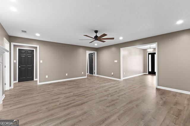 810 Callaway Church Rd, Lagrange, GA 30241 - unfurnished living room featuring recessed lighting, a ceiling fan, and light wood-style flooring