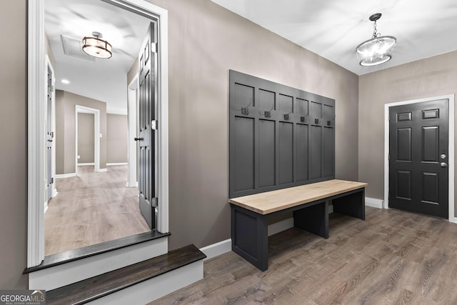 810 Callaway Church Rd, Lagrange, GA 30241 - mudroom with wood finished floors and a chandelier