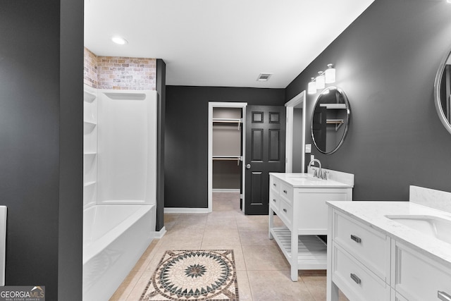 810 Callaway Church Rd, Lagrange, GA 30241 - full bath featuring two vanities, tile patterned floors, and  shower combination