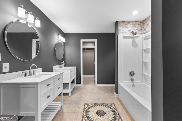 810 Callaway Church Rd, Lagrange, GA 30241 - full bath with vanity, bathtub / shower combination, tile patterned floors, a walk in closet, and recessed lighting