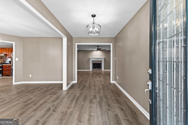 810 Callaway Church Rd, Lagrange, GA 30241 - foyer featuring wood finished floors, a chandelier, and a fireplace